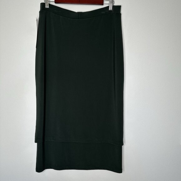 Sympli Re-Zip Midi Skirt Size 10 Green Juniper Classic Pull on Straight - Picture 2 of 13